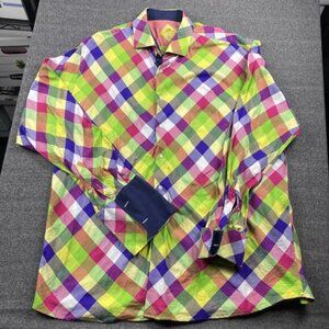 Steven Land Dress Shirt Mens 18.5 2XLT Plaid Colorful French Long Slv